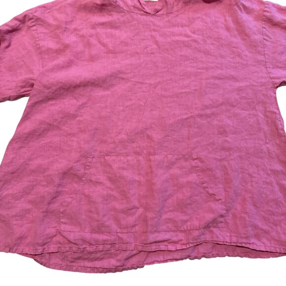 Bryn Walker Lagenlook Linen Pullover Hooded Top Pink Linen Front Pocket Size XL - Picture 3 of 8